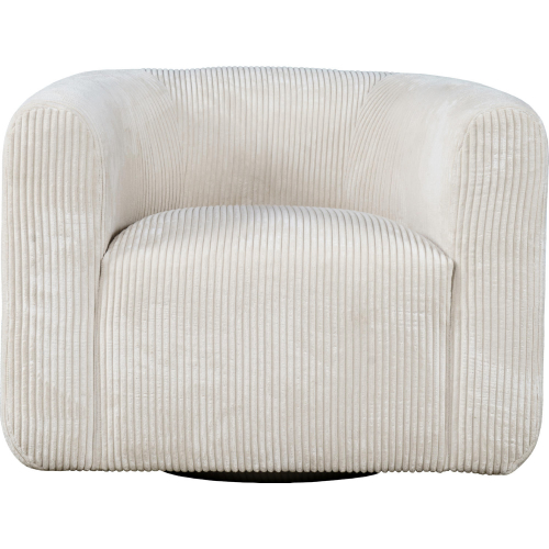 Biggs Curved Barrel Swivel Accent Chair in Natural White Corduroy Fabric